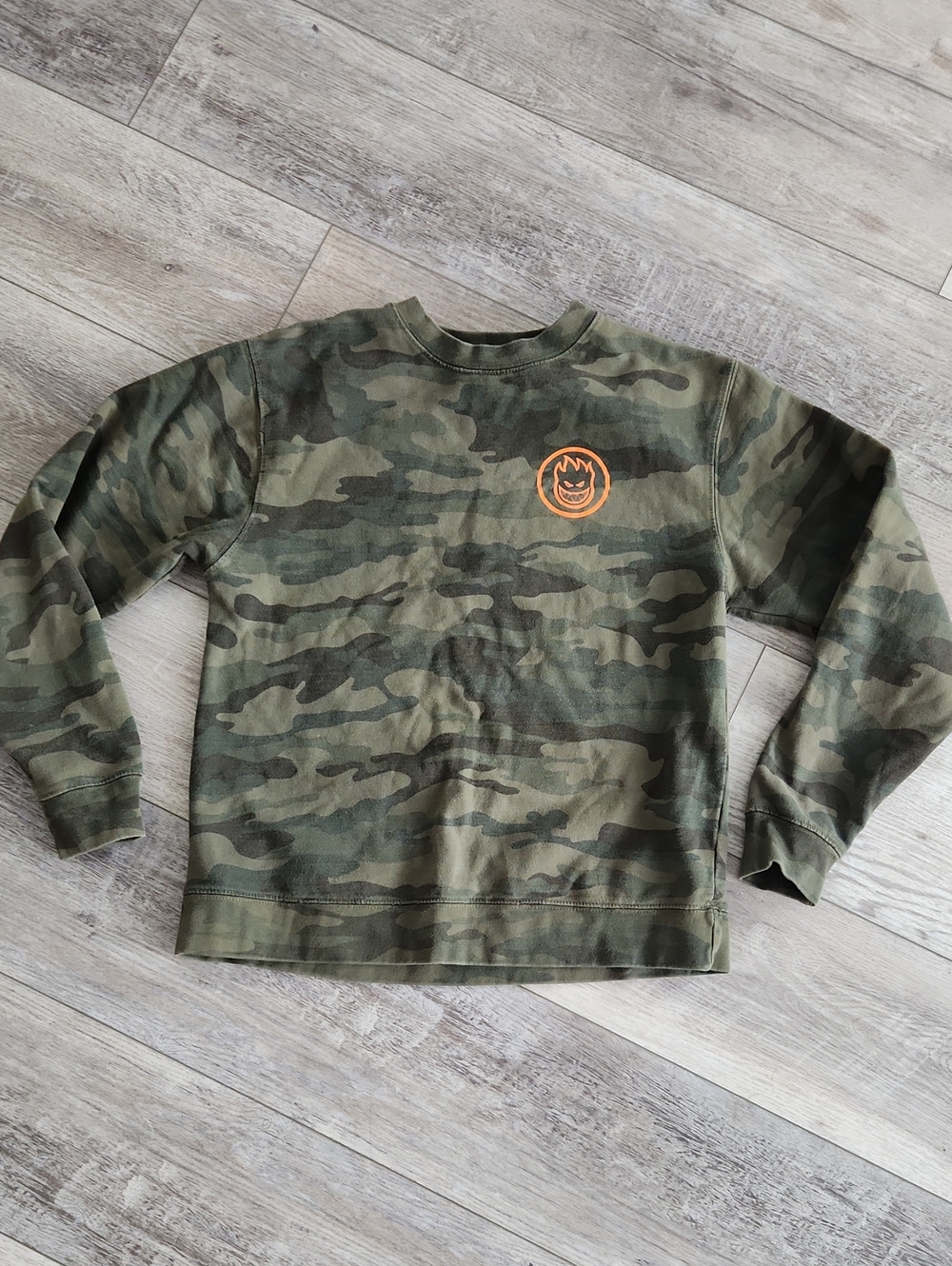 Spitfire Camo Crewneck Sweatshirt with Orange Flame Logo